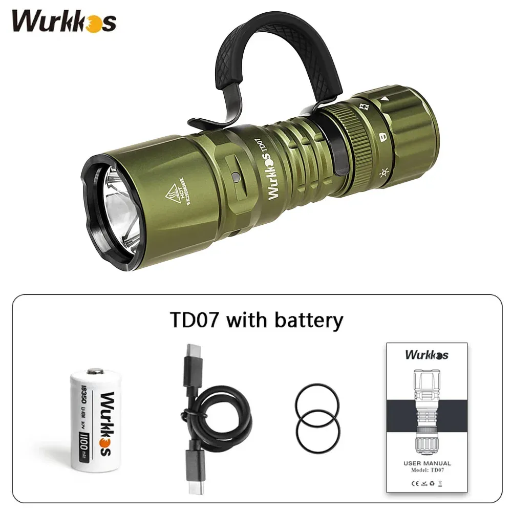 كشاف تكتيكي مدمج Wurkkos TD07 بمدى بعيد وإضاءة 1300 لومن