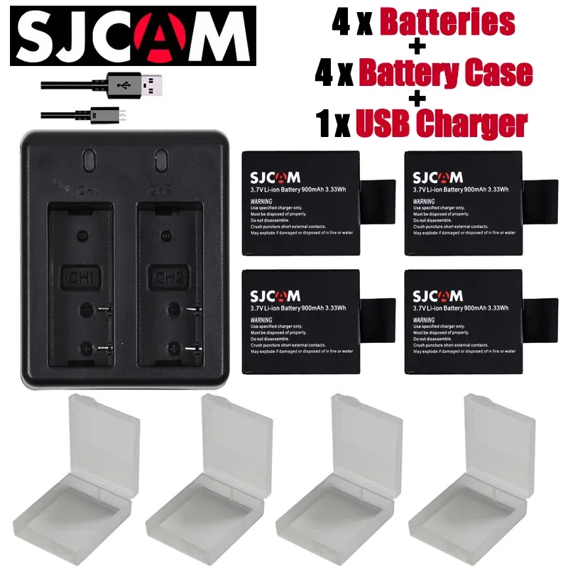 بطارية كاميرا أكشن SJCAM مع شاحن USB مزدوج