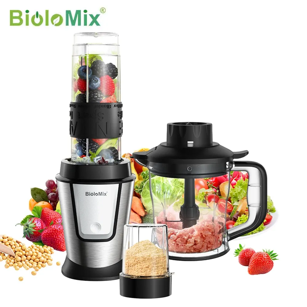 محضر طعام 3 في 1 من BioloMix بقدرة 700 واط مع خلاط ومفرمة ومطحنة