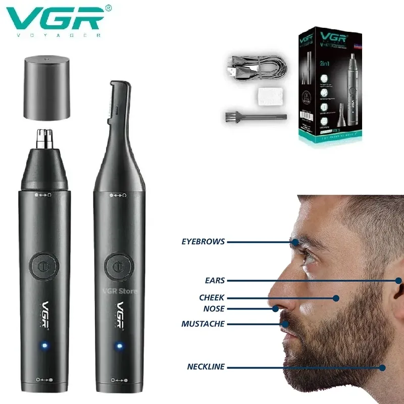ماكينة تشذيب 2 في 1 قابلة للغسل من VGR للأنف واللحية والحواجب