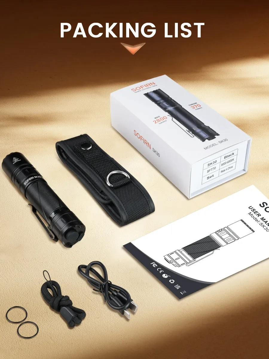 كشاف تكتيكي سوفرن SK30 بعيد المدى بشحن USB-C