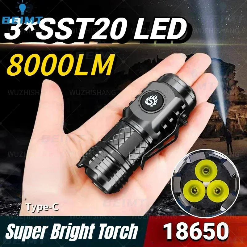 كشاف يد مدمج ثلاثي LED قابل للشحن مع مشبك وغطاء