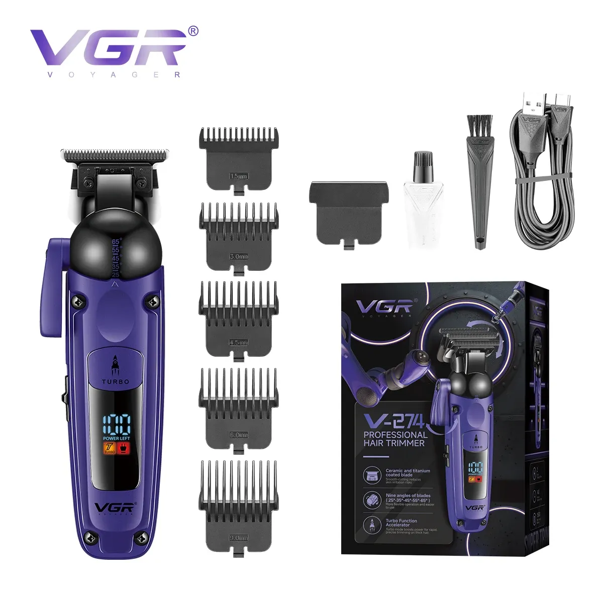 ماكينة تشذيب شعر رجالية VGR V-274 بشاشة رقمية و7000 دورة
