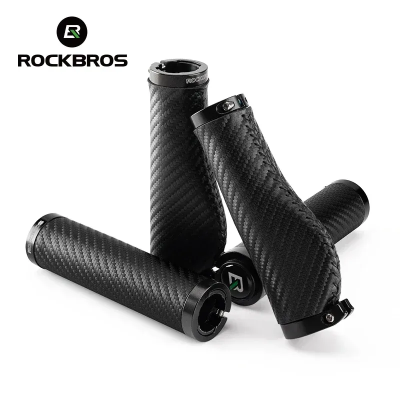 مقابض دراجة ROCKBROS بكسوة جلدية ومقاومة للانزلاق