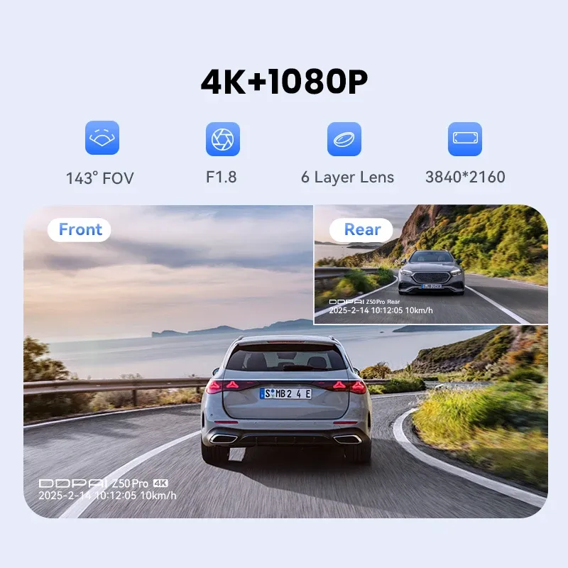 كاميرا داش كام DDPAI Z50 Pro 4K بشاشتين وGPS مدمج