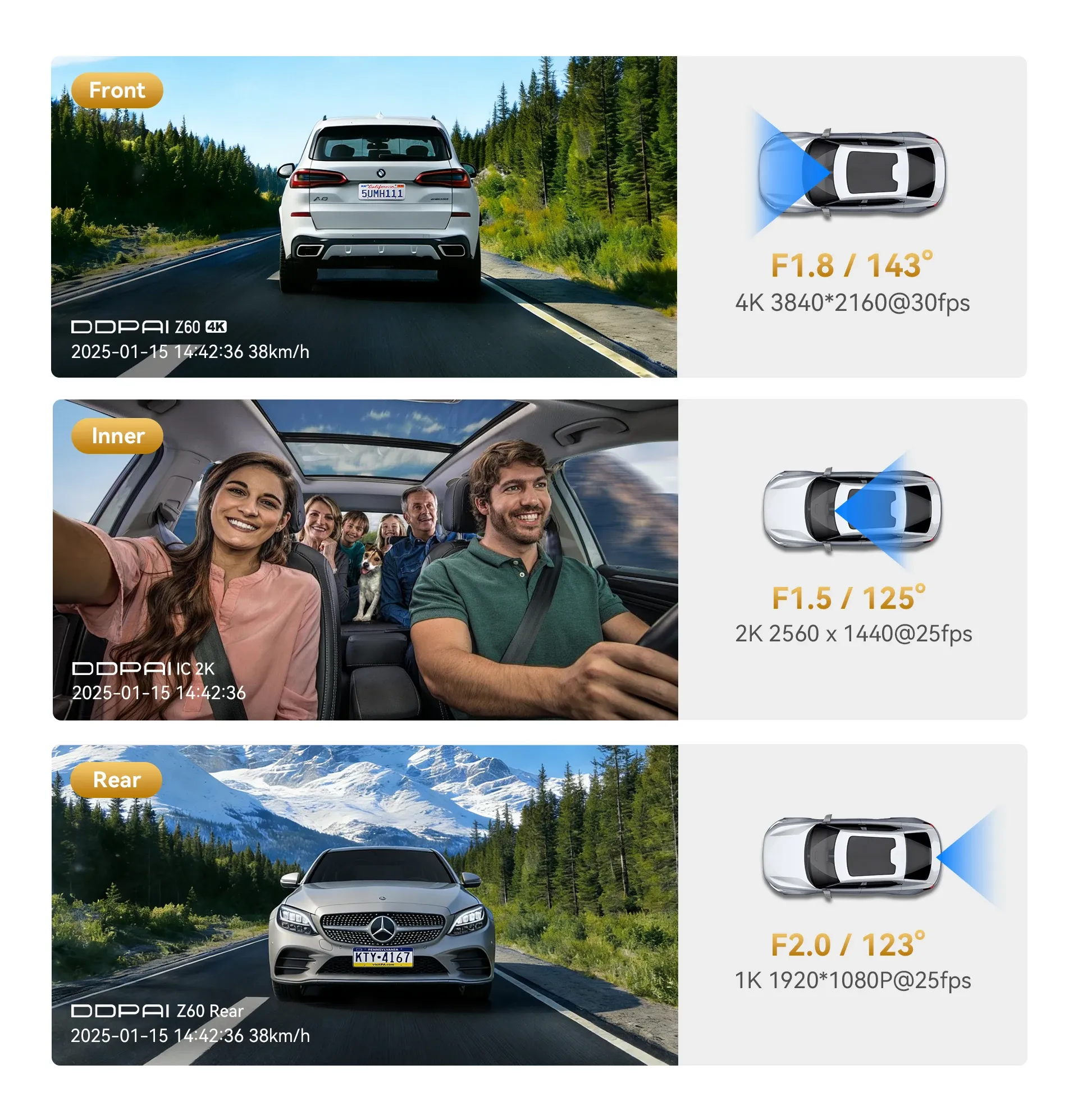 كاميرا سيارة DDPAI Z60T بثلاث قنوات وتصوير 4K
