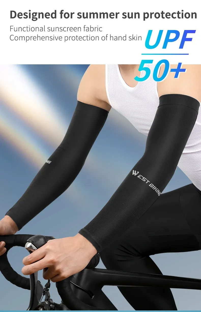 أكمام ذراع رياضية مبردة للدراجات بحماية شمسية UPF50+ من WEST BIKING