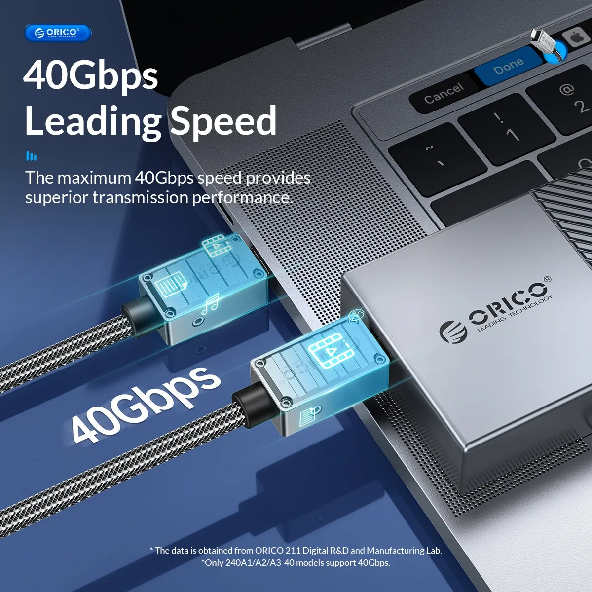 كابل ORICO ‏USB4‏ من نوع C إلى C للشحن السريع ونقل البيانات 240 واط