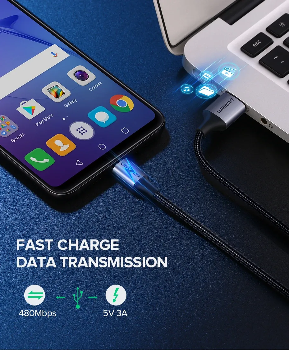 كابل شحن يوغرين Micro USB ‏3 أمبير بتوصيل ثابت
