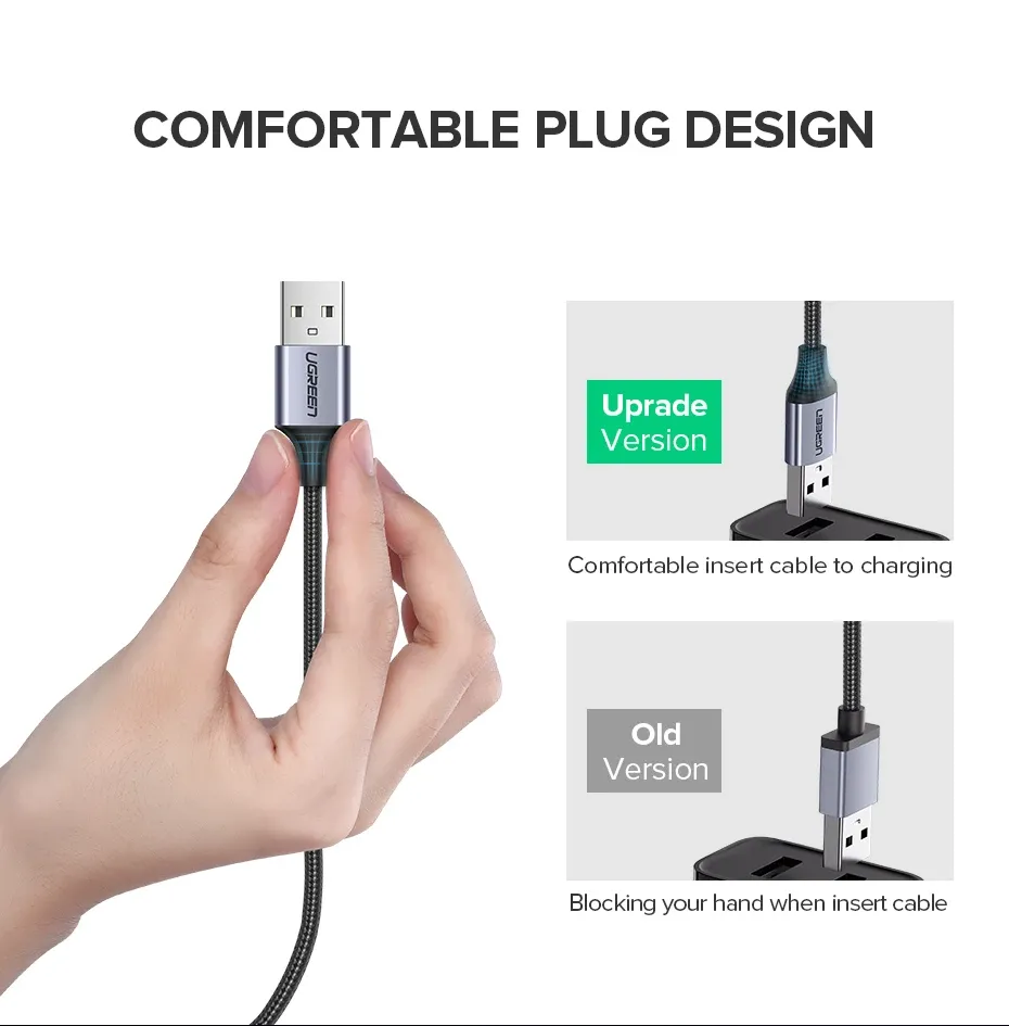 كابل شحن يوغرين Micro USB ‏3 أمبير بتوصيل ثابت