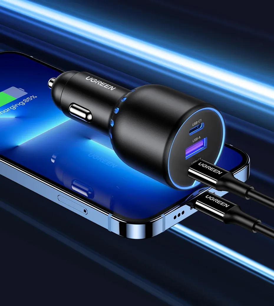 شاحن سيارة UGREEN ‏130 واط بمنفذ USB-C مزدوج