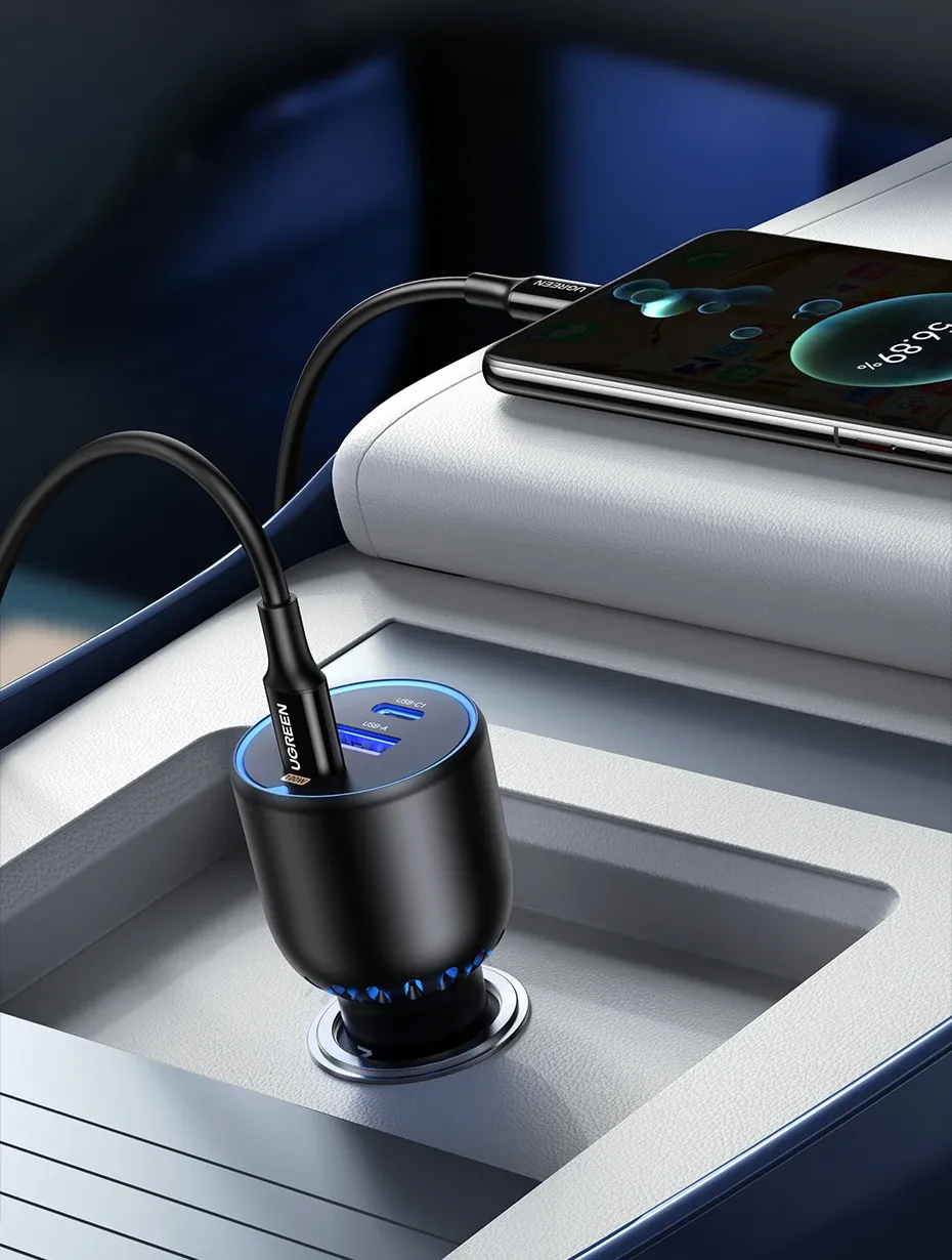 شاحن سيارة UGREEN ‏130 واط بمنفذ USB-C مزدوج