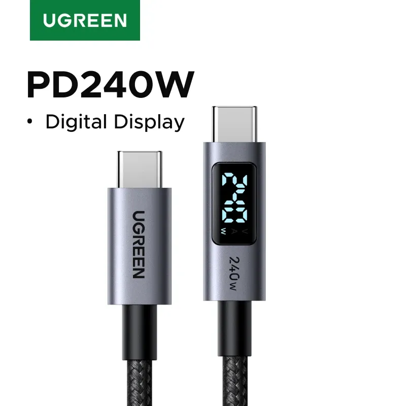 كابل يوغرين USB-C إلى USB-C بقدرة 240 واط مع شاشة رقمية