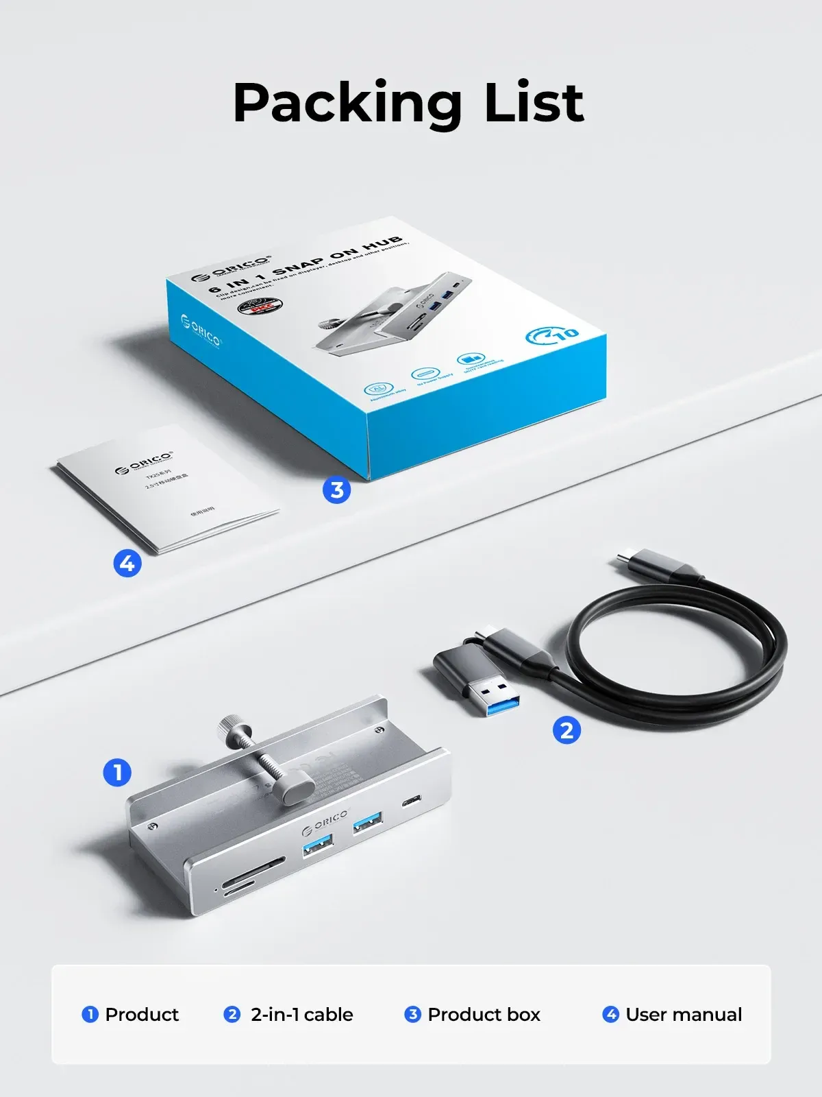موزّع USB‑C عالي السرعة من ORICO مع قارئ بطاقات SD/TF