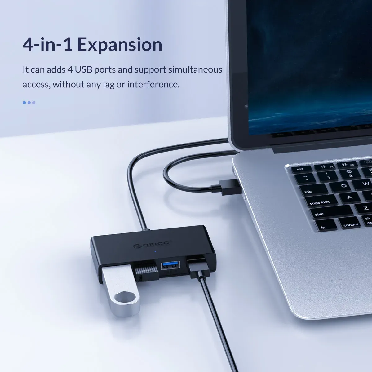 موزّع ORICO رباعي المنافذ USB 3.0 مع تغذية طاقة إضافية