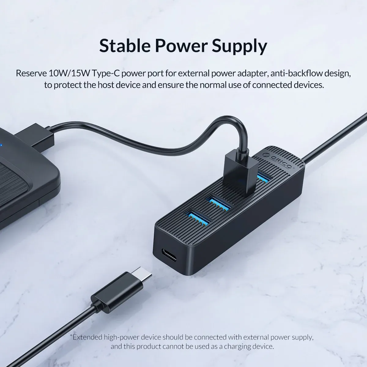 موزّع ORICO مدمج بأربع منافذ USB 3.0 مع منفذ طاقة Type‑C