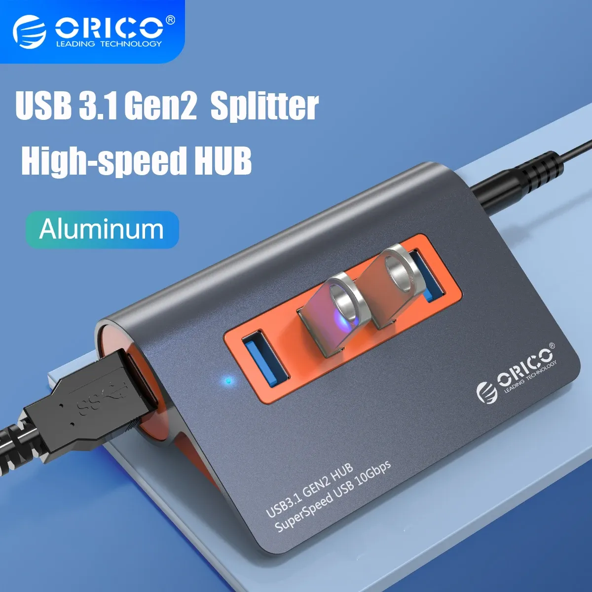 موزّع ORICO رباعي المنافذ USB 3.1 Gen2 مع طاقة خارجية 10 جيجابت/ثانية