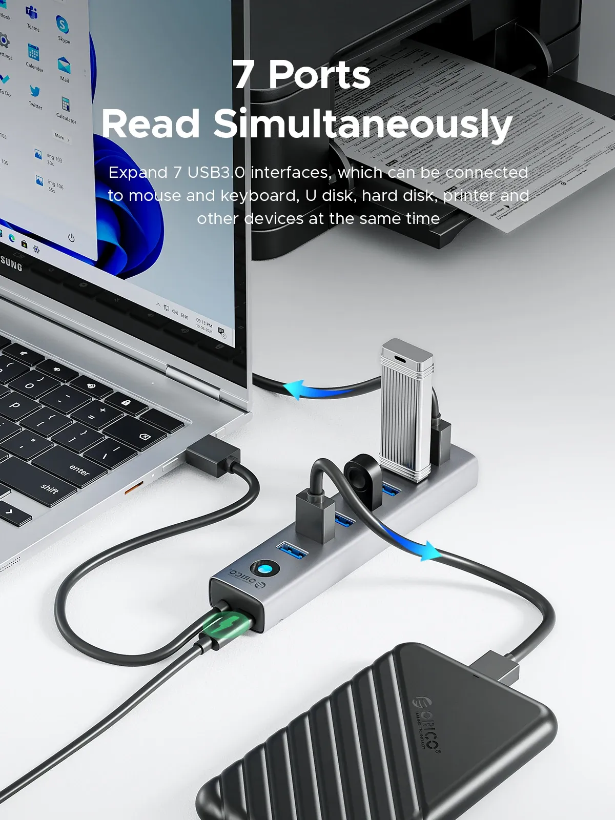موزّع ORICO سباعي المنافذ USB 3.0 Type-C
