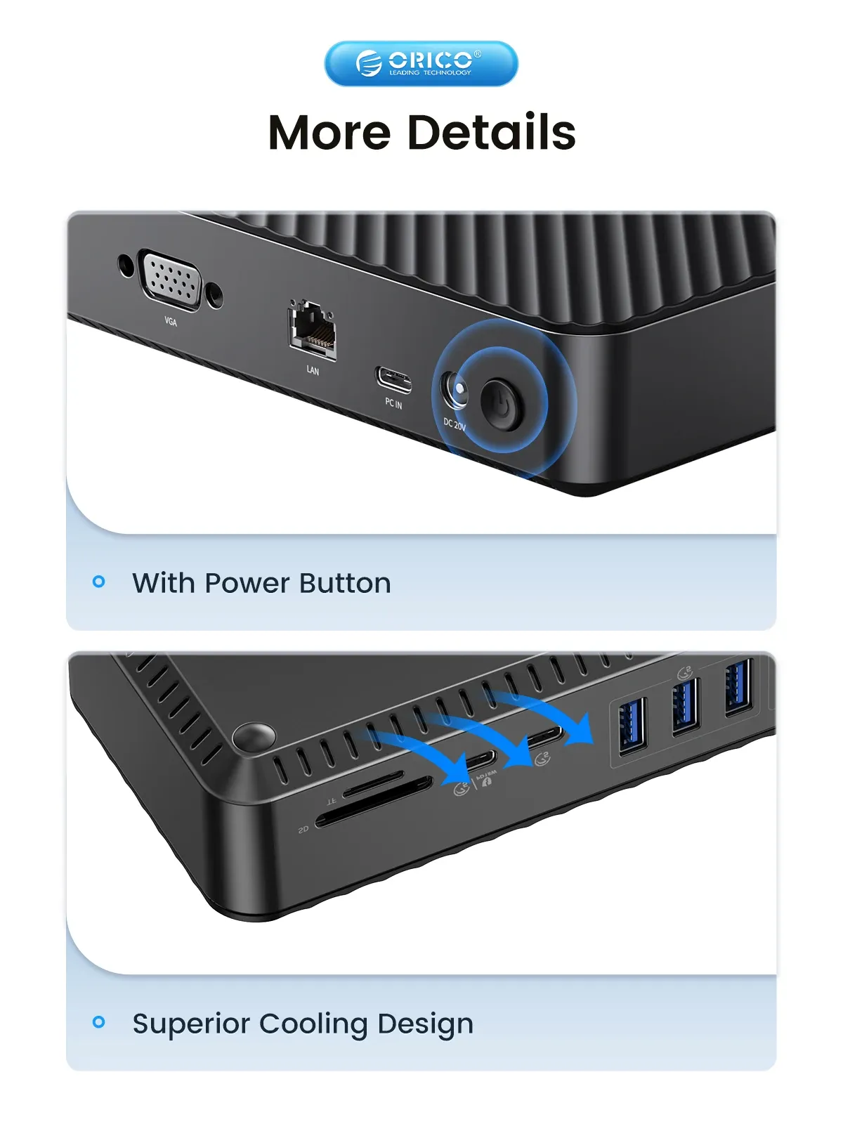 محطة إرساء سطح مكتب ORICO 19 منفذًا مع HDMI 4K وصوت وشبكة RJ45