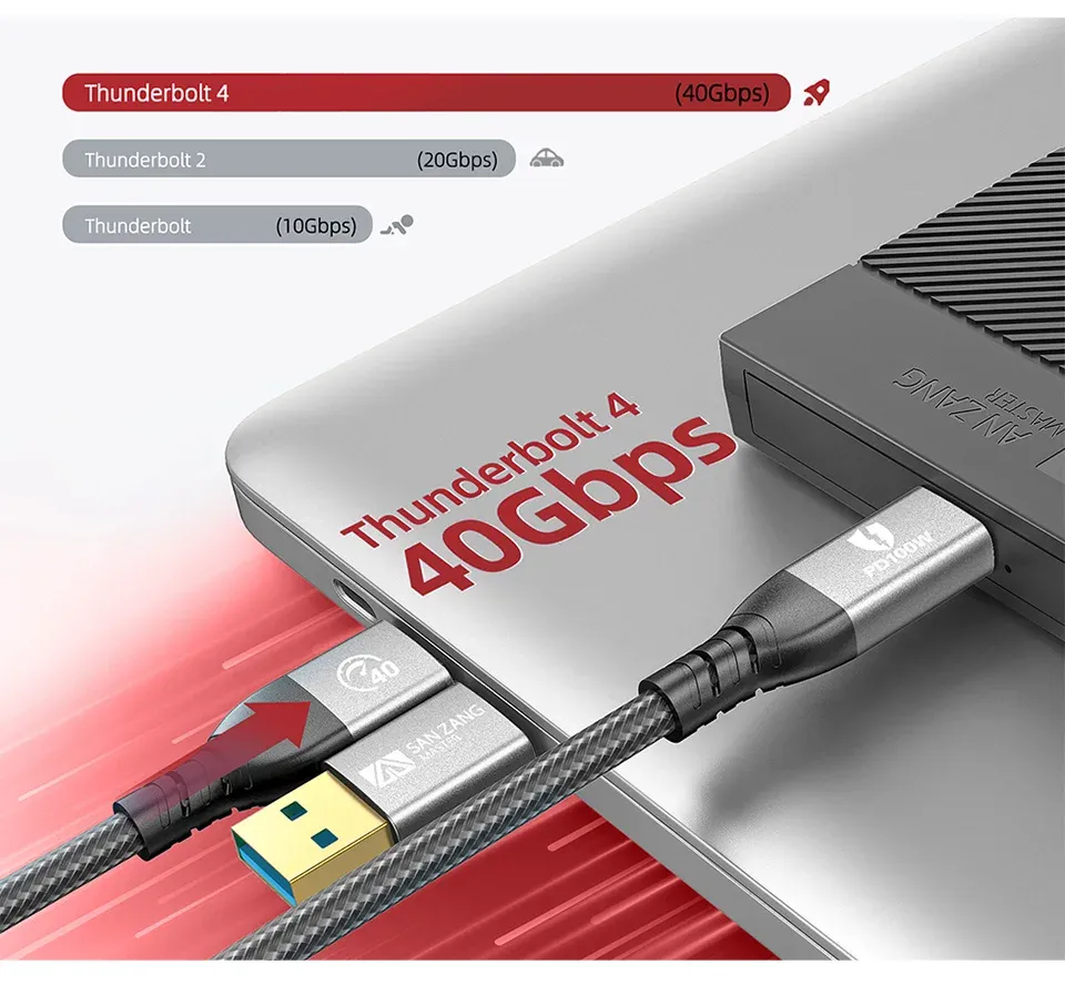 كابل شحن ونقل بيانات 40Gbps بمنفذ USB-A إلى USB-C بقدرة PD100W