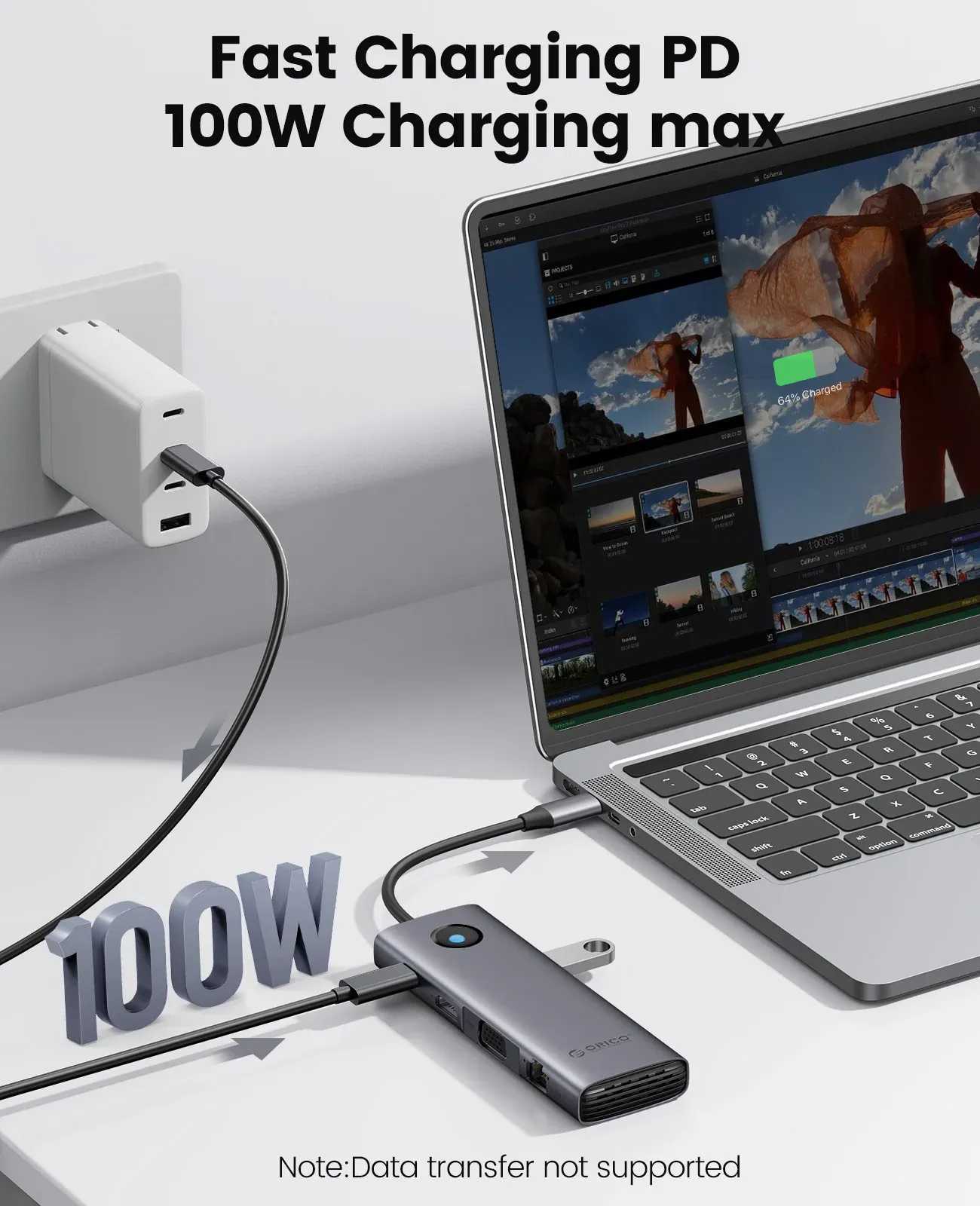 موزّع ORICO USB-C متعدد المنافذ مع HDMI 4K وشحن PD