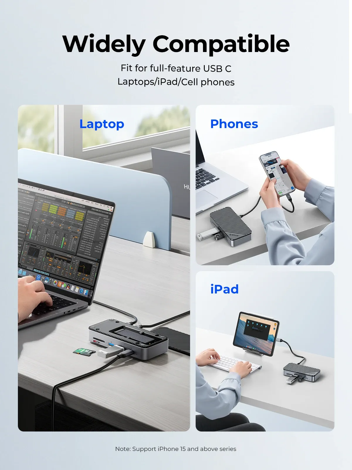 محطة توصيل USB-C متعددة الوظائف مع تبريد وعلبة SSD من ORICO
